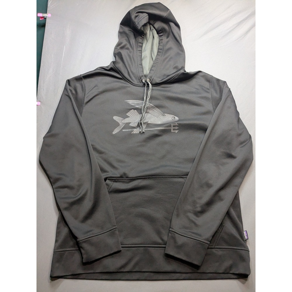 Patagonia Mens Flying Fish Graphic Hoodie Charcoal Grey Polyester STY39466 L